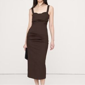 NWT! BANANA REPUBLIC GANACHE BROWN EVERYWHERE PONTE RUCHED MIDI DRESS